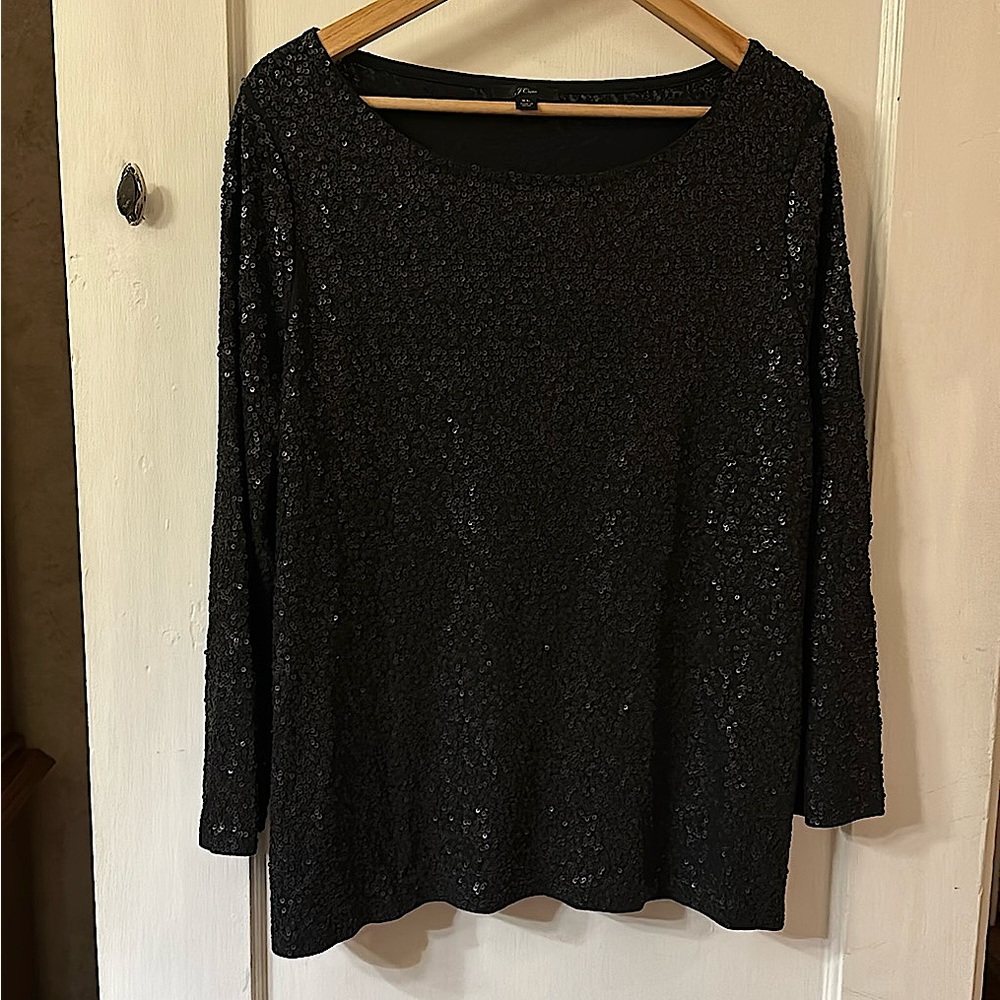 Black - JCrew Sequined 3/4 Sleeve Boatneck Top. NWoT - Picture 2 of 5